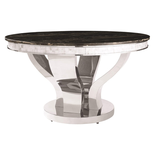 Coaster Furniture Round Anchorage Dining Table with Faux Marble Top and Pedestal Base 107891 IMAGE 1