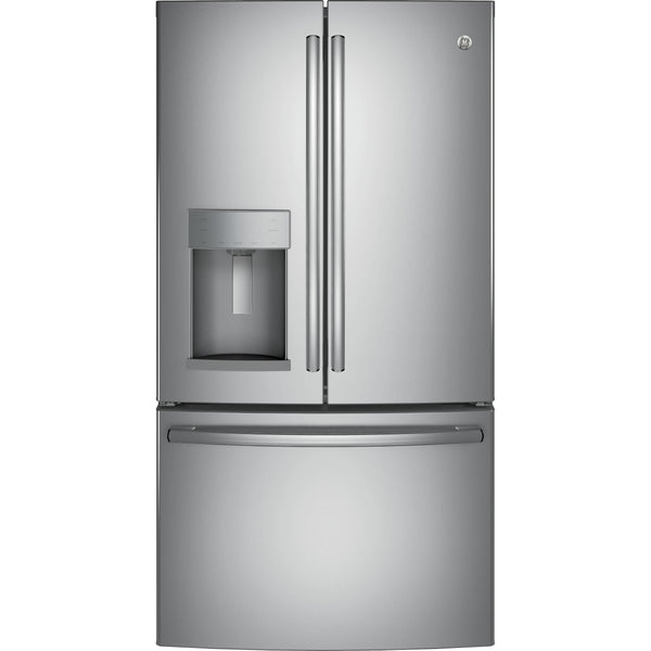 GE 36-inch, 27.8 cu.ft. Freestanding French 3-Door Refrigerator with Ice and Water Dispensing System GFE28GSKSS IMAGE 1