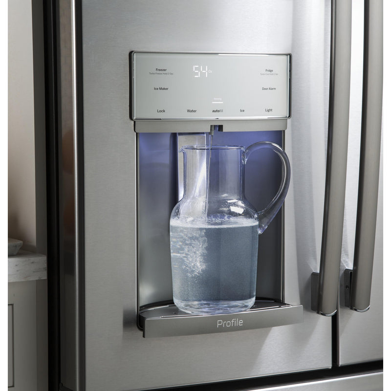 GE Profile 36-inch, 22.2 cu.ft. Counter-Depth French 3-Door Refrigerator with Water and Ice Dispensing System PYE22KSKSS IMAGE 12