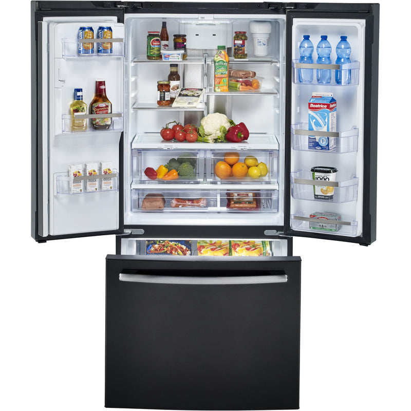 GE Profile 33-inch, 17.5 cu. Ft. Counter depth french-door refrigerator with integrated ice and water dispenser PYE18HBLKTS IMAGE 4