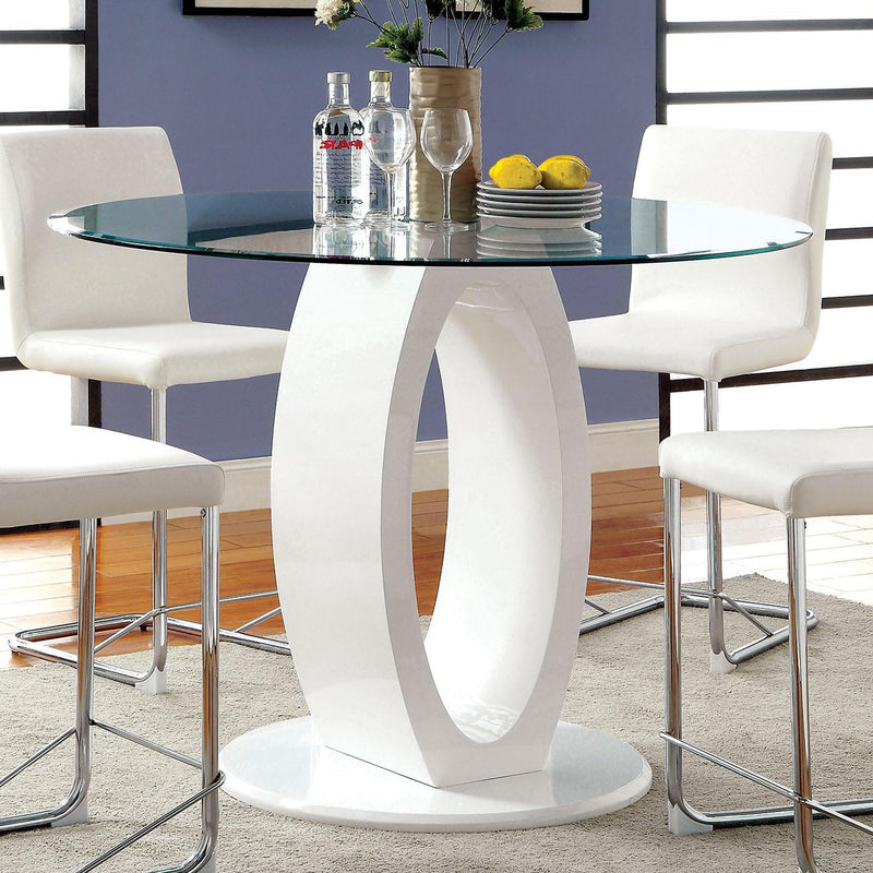 Furniture of America Round Lodia II Counter Height Dining Table with Glass Top and Pedestal Base CM3825WH-RPT-TABLE IMAGE 1