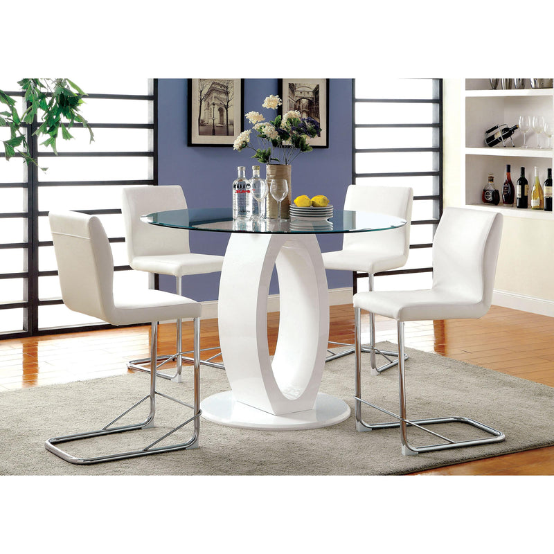 Furniture of America Round Lodia II Counter Height Dining Table with Glass Top and Pedestal Base CM3825WH-RPT-TABLE IMAGE 3