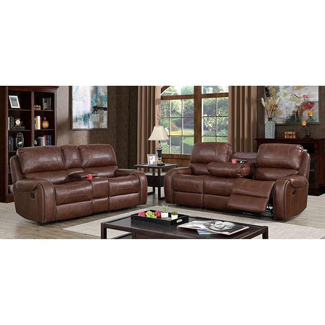 Furniture of America Walter Reclining Leather Look Loveseat CM6950BR-LV IMAGE 2