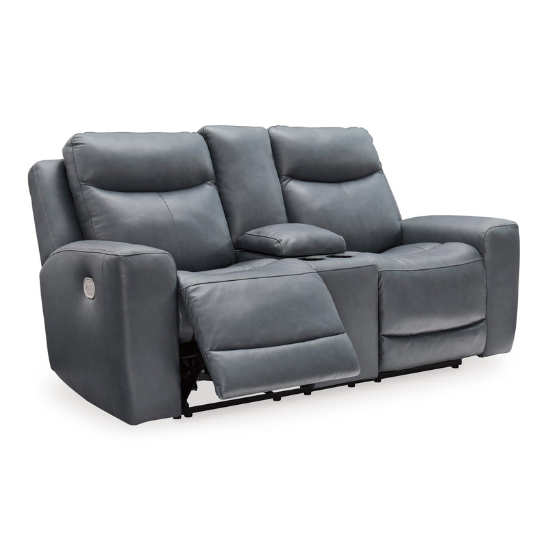 Signature Design by Ashley Mindanao Power Reclining Leather Match Loveseat U5950418 IMAGE 2