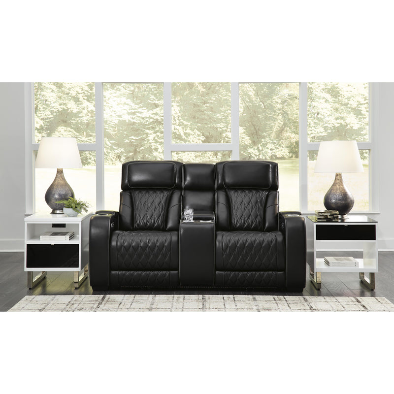 Signature Design by Ashley Boyington Power Reclining Leather Match Loveseat with Console U2710618 IMAGE 6