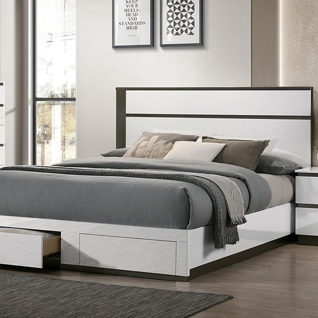 Furniture of America Birsfelden California King Panel Bed with Storage FOA7225WH-DR-CK-BED IMAGE 1