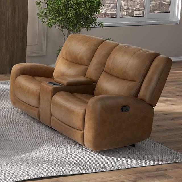 Furniture of America Leolinus CM9989BR-LV-M Manual Recliner Loveseat w/ Console IMAGE 1